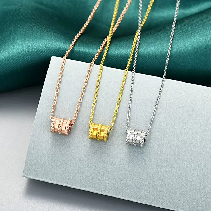 时尚高级小蛮腰项链女钛钢不掉色锁骨链爆闪圆筒车花吊坠首饰饰品