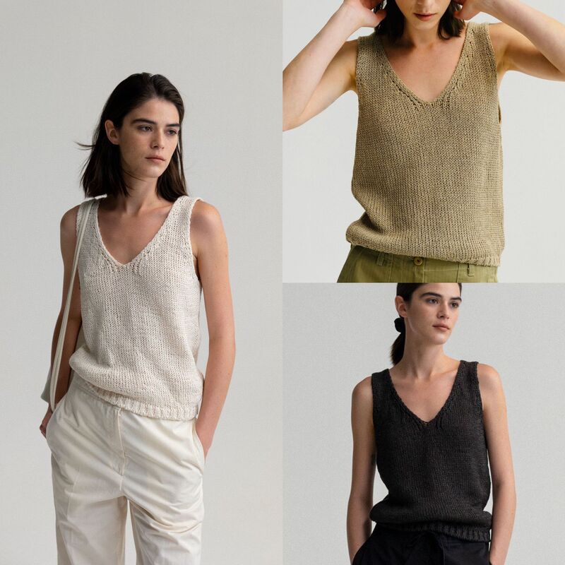 26 Early Spring Natural Relaxed Airy Feel Nw Organic Cotton Hollow-Out V-Neck Slim-Fit Simple Elegant Knitted Vest