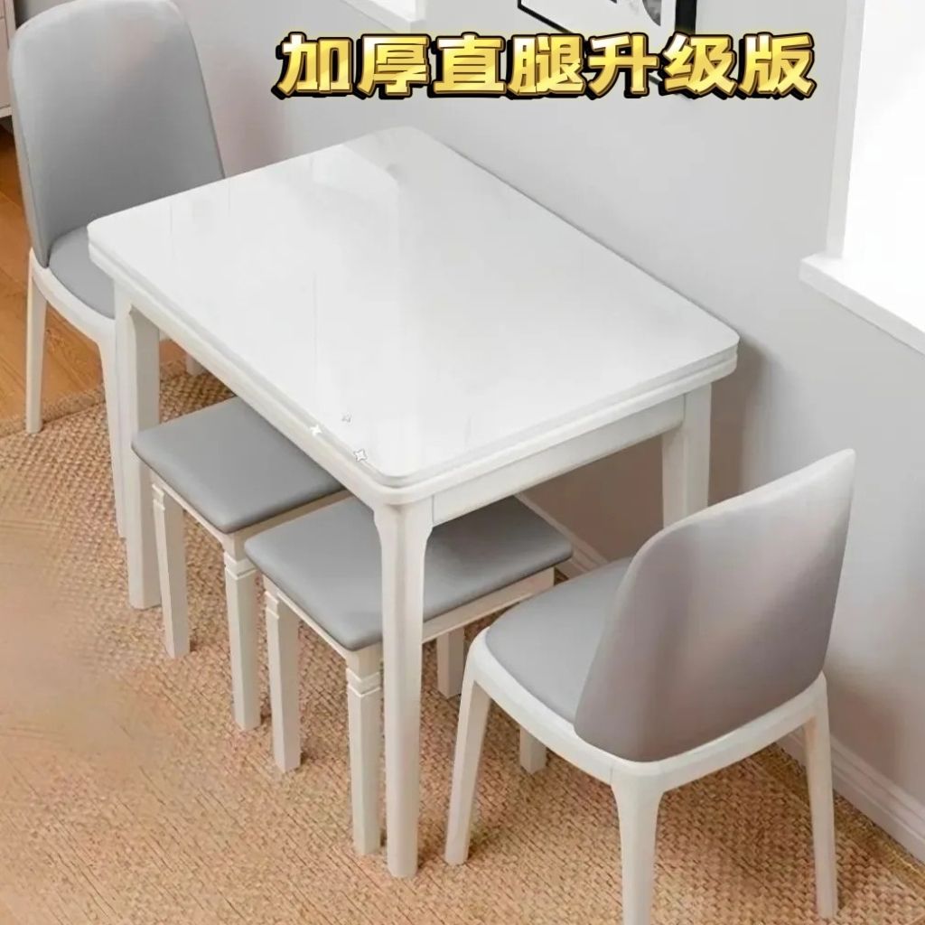 Slate Folding Dining Table for Home Small Apartment Dining Table New Foldable Solid Wood Dining Table and Chair Combination Cream Style White