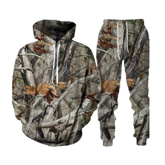 Pantaloni con cappuccio da uomo da campeggio da pesca stampati in 3D, set casual_voghion.com