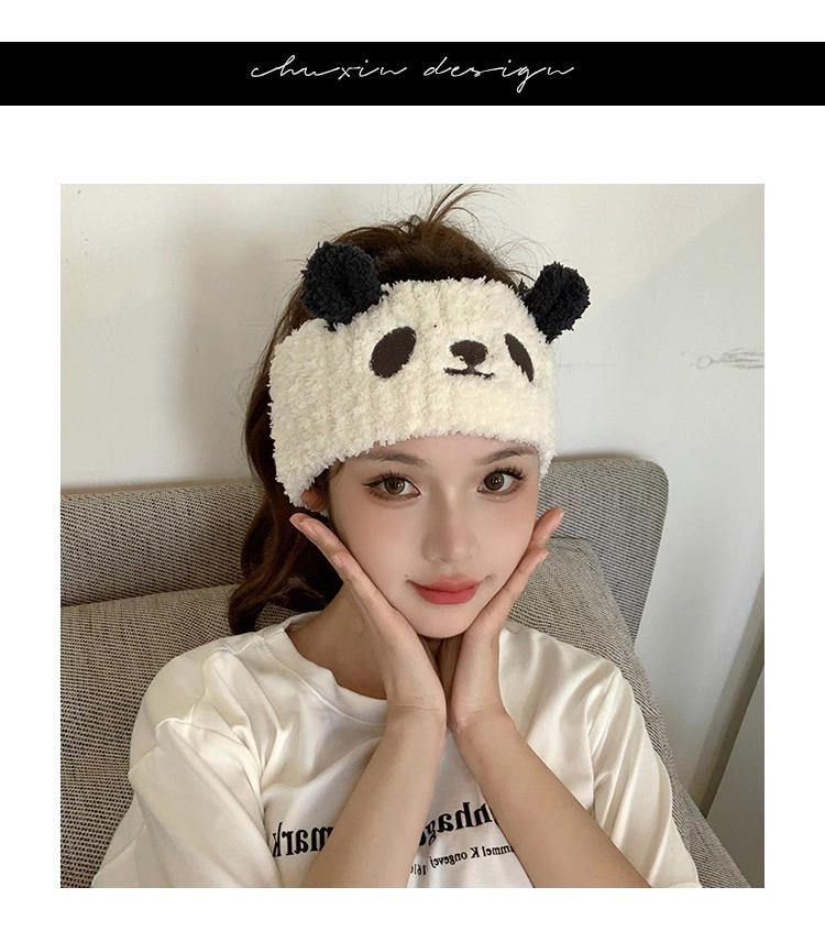 Fascia panda in peluche per lavaggio viso accessorio capelli donna_voghion.com