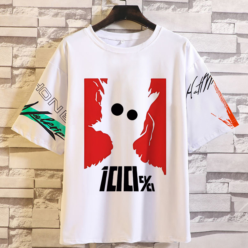 Mushinmushin Power 100 T-Shirt for Men, Kageyama Shigekuni Short-Sleeve Anime Clothing Merchandise for Summer