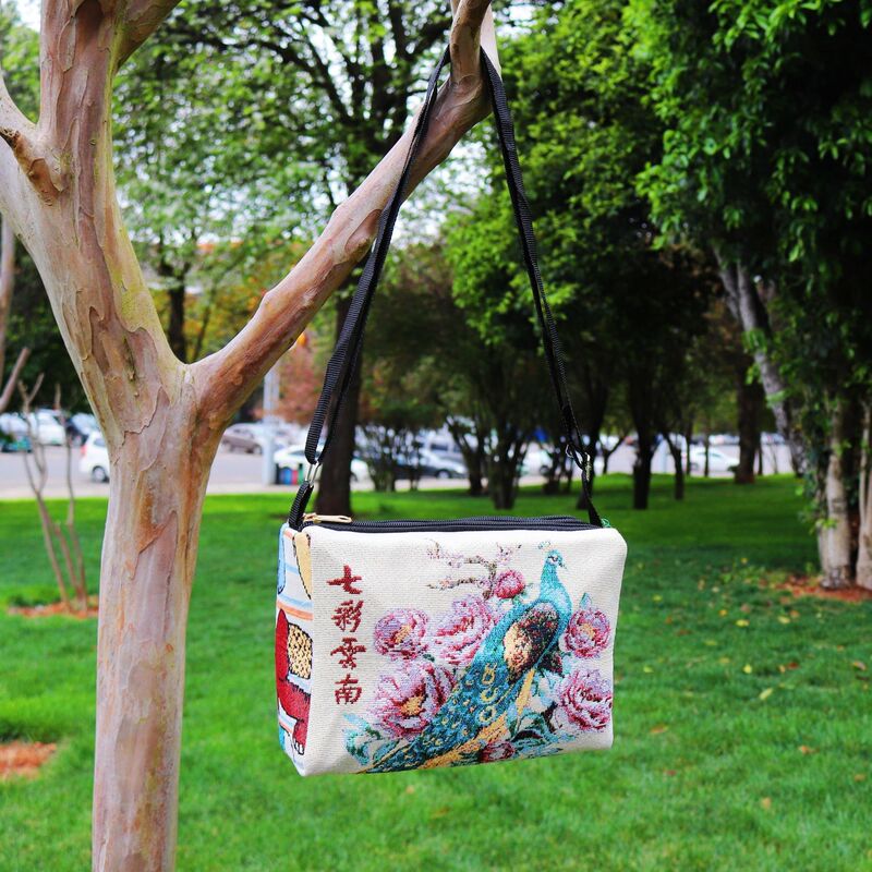 Ethnic Style Double-Sided Jacquard Embroidered Bag Canvas Crossbody Bag Three-Pull Bag Artistic Fashion Travel Bag for Women