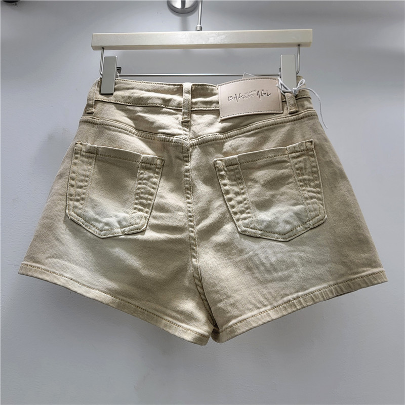 Pantalones Cortos de Mezclilla de Talle Alto para Mujer de Poliéster