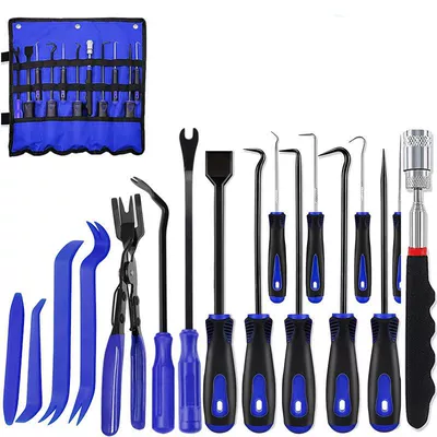 Mühərrik tənzimləmə alətləri – Hook and Screwdriver Removal - dark-blue-17-piece-set-with-straight-stone-detector-oxford-storage-roll-bag