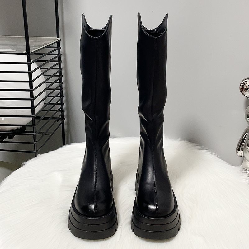 厚底不过膝长靴女小个子2025新款美拉德靴子7cm秋冬长筒靴