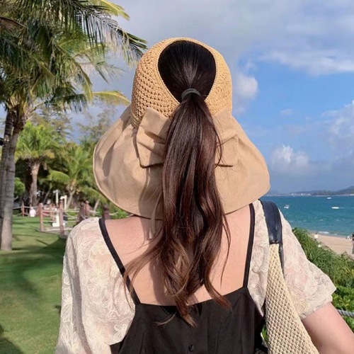 Women's Fashion Summer Bucket Hat with Sun Protection, Korean Style with Bow, Fisherman Hat for Outdoor Sun Hat, Black Rubber Sunshade Hat