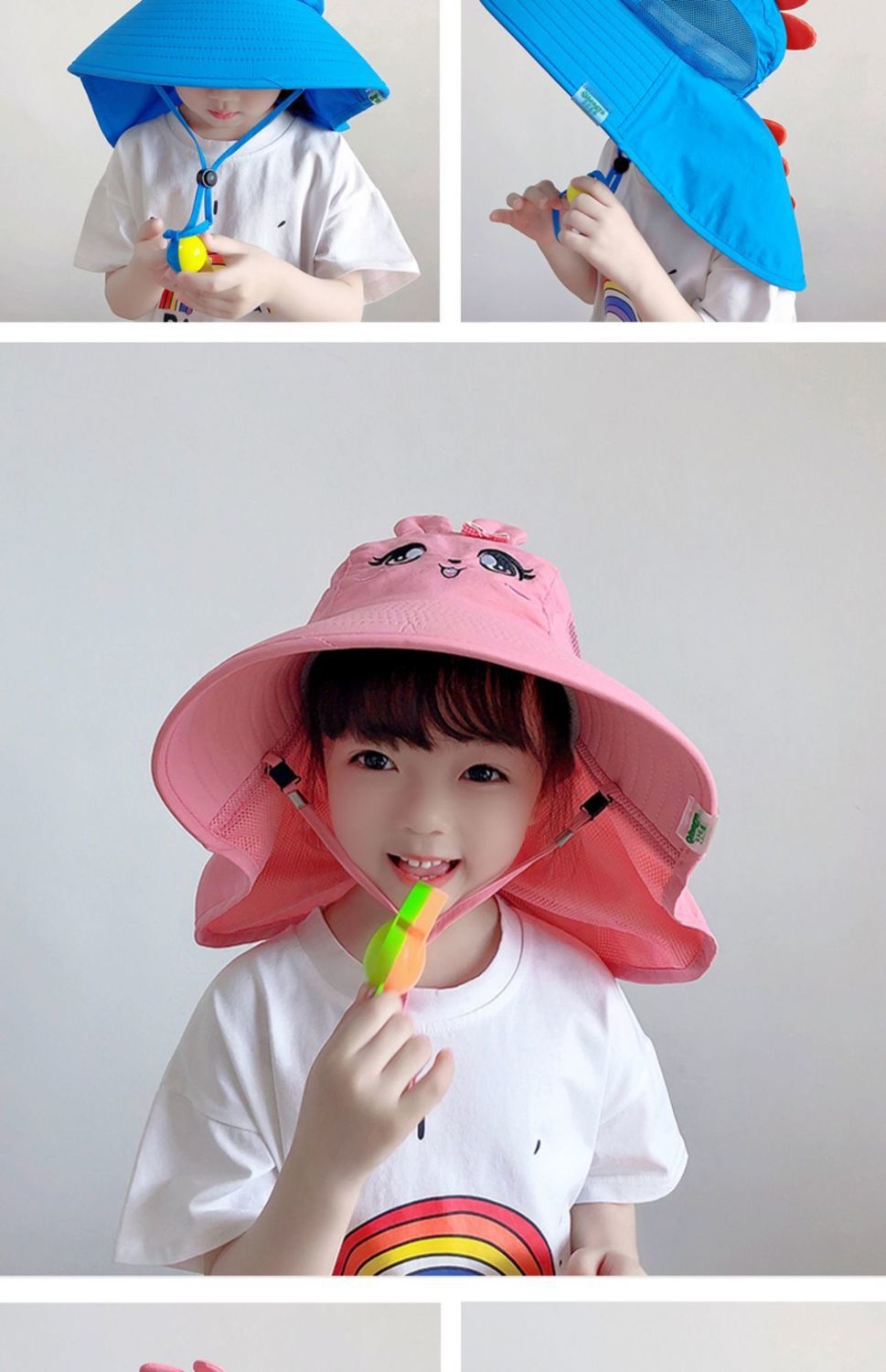 Children Unisex Cute Rabbit Dinosaur Shark Bucket Hat display picture 1