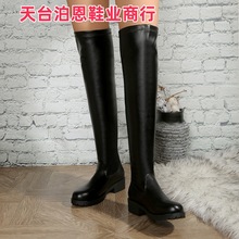 跨境外贸现货批发欧美时尚新款女士皮靴一脚蹬大码高筒过膝PU长靴