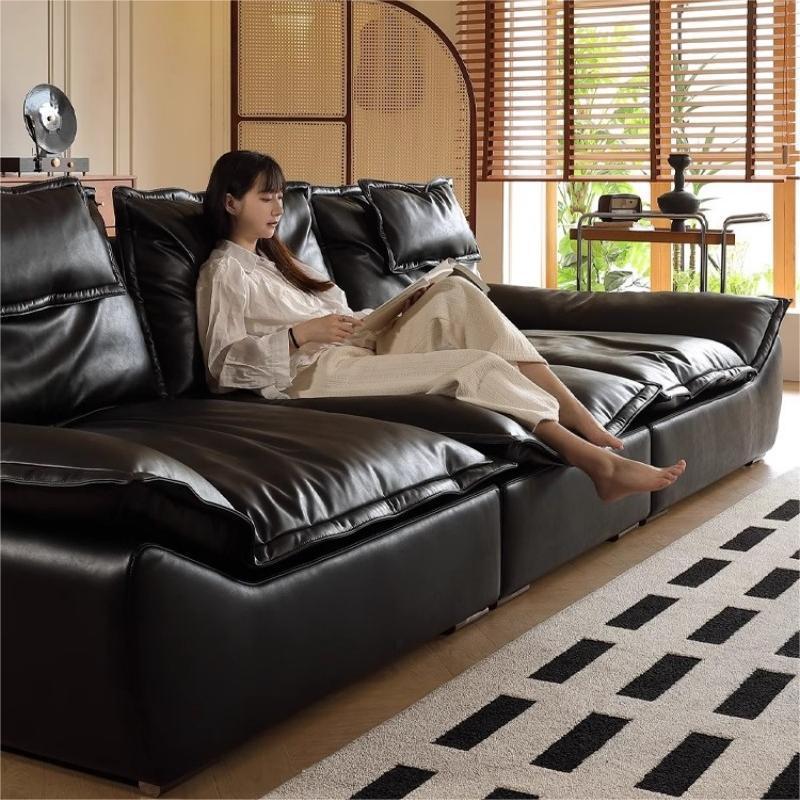Sofá de cuero de vela antiguo con respaldo ajustable minimalista italiano muebles de sala de estar plumón recta combinación de arte de cuero image 4