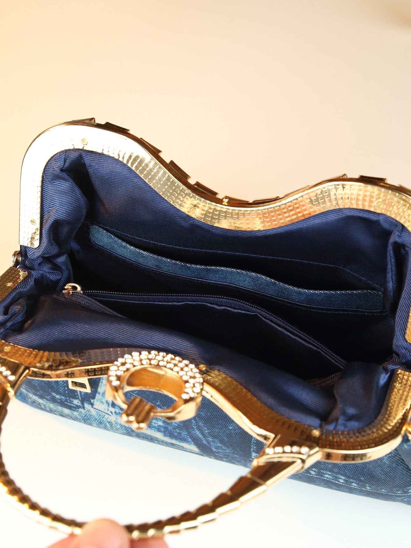 Borsa a tracolla elegante da donna in jeans con strass gufo_voghion.com