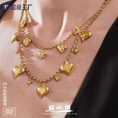 谜丽欧美不锈钢爱心项链桃心吊坠锁骨链时尚高级感18K金保色饰品