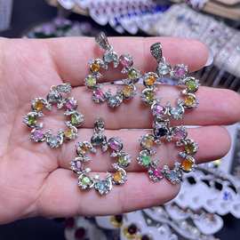 天然爆款彩碧玺天然尖晶石吊坠碧玺镶嵌热销欧美一件代