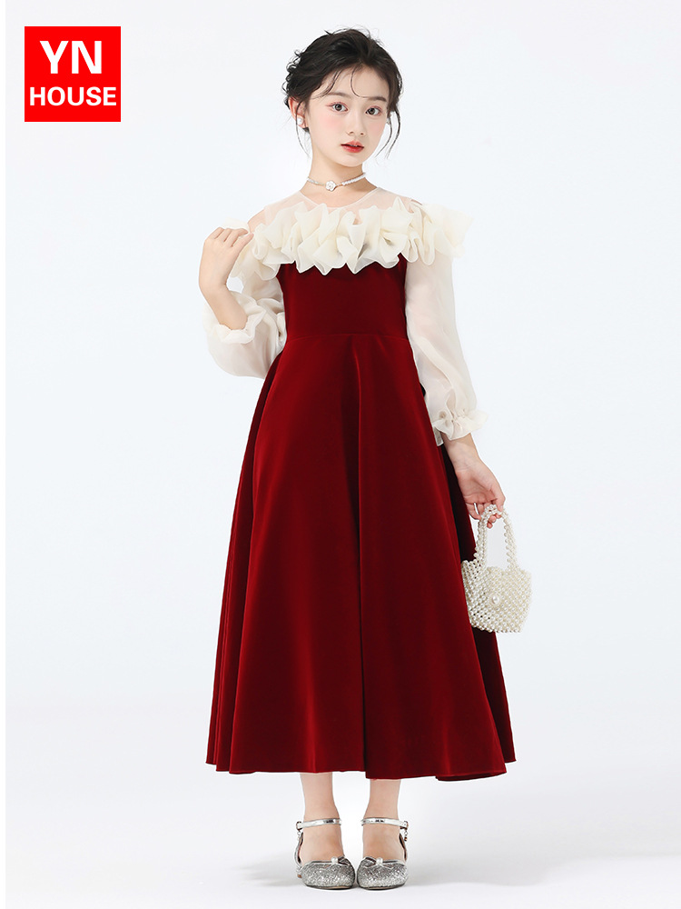 Vestido de alta gama para niñas, vestido de princesa rojo, anfitrión de niños, niña de las flores, traje de interpretación de piano, vestido de niña