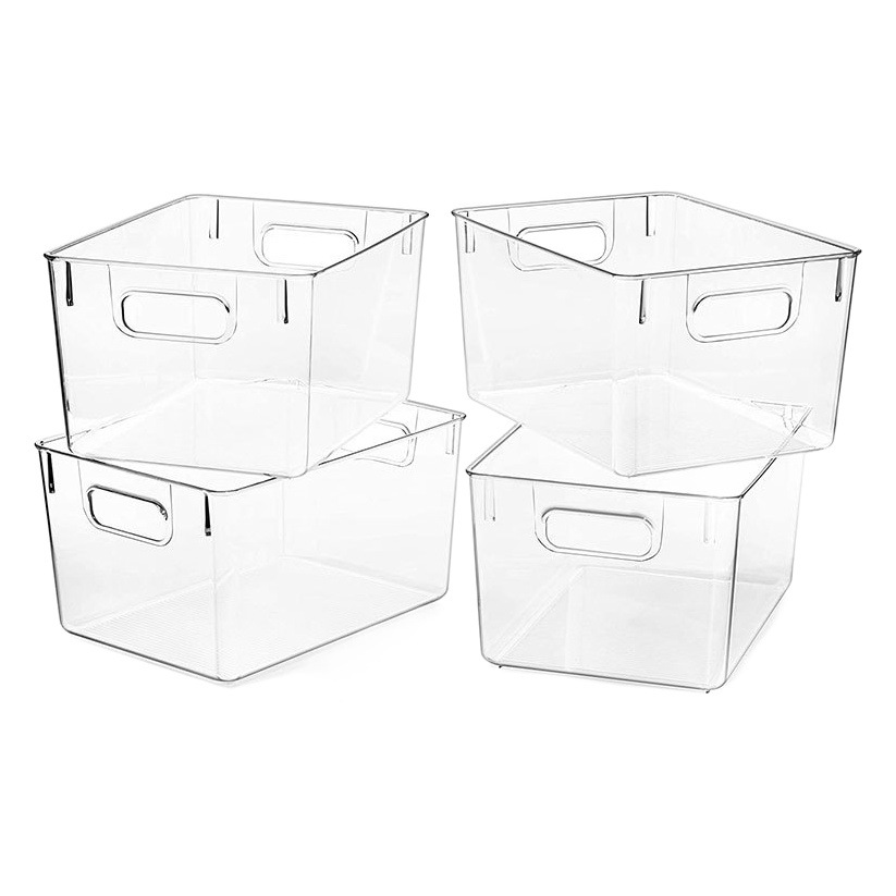 Caja de almacenamiento de plástico PET transparente, caja de acabado de escritorio para artículos diversos de cocina, frigorífico de frutas y verduras, cesta de caja de almacenamiento