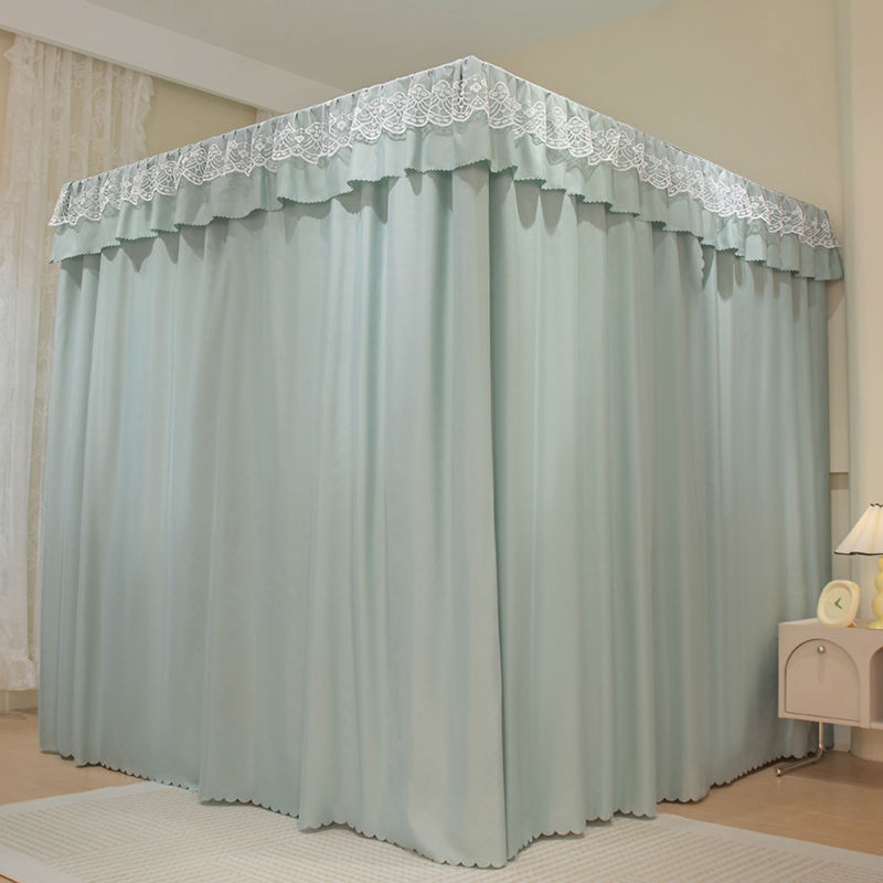 Physical Blackout Bed Curtain and Mosquito Net Integrated Home Bedroom Floor-Standing Warm Bed Curtain with Bracket Fully Enclosed Dust-Proof Top