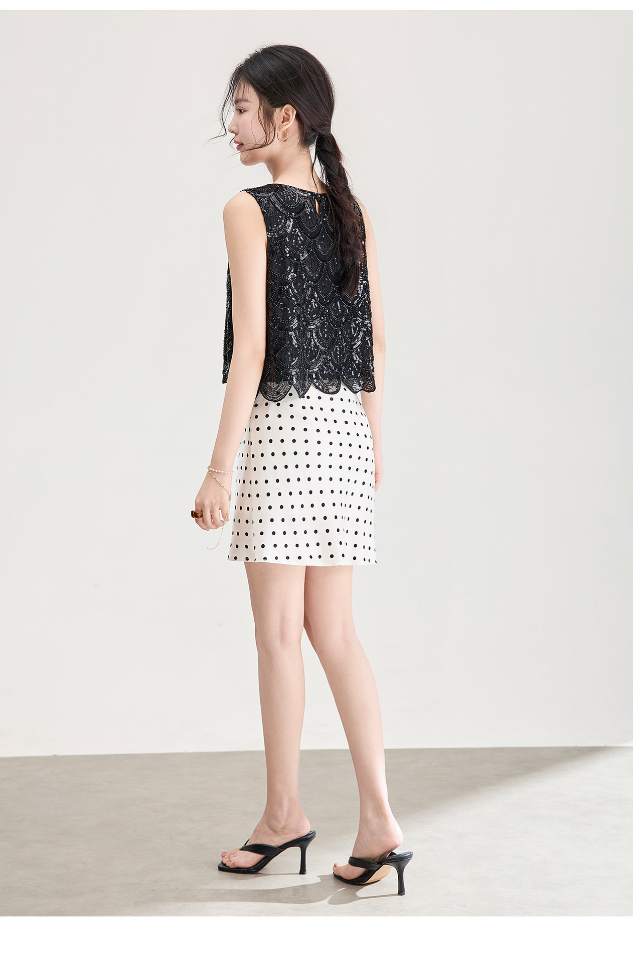Áo hai dây nữ đính cườm sequin cao cấp phong cách Pháp — màu đen chi tiết 16
