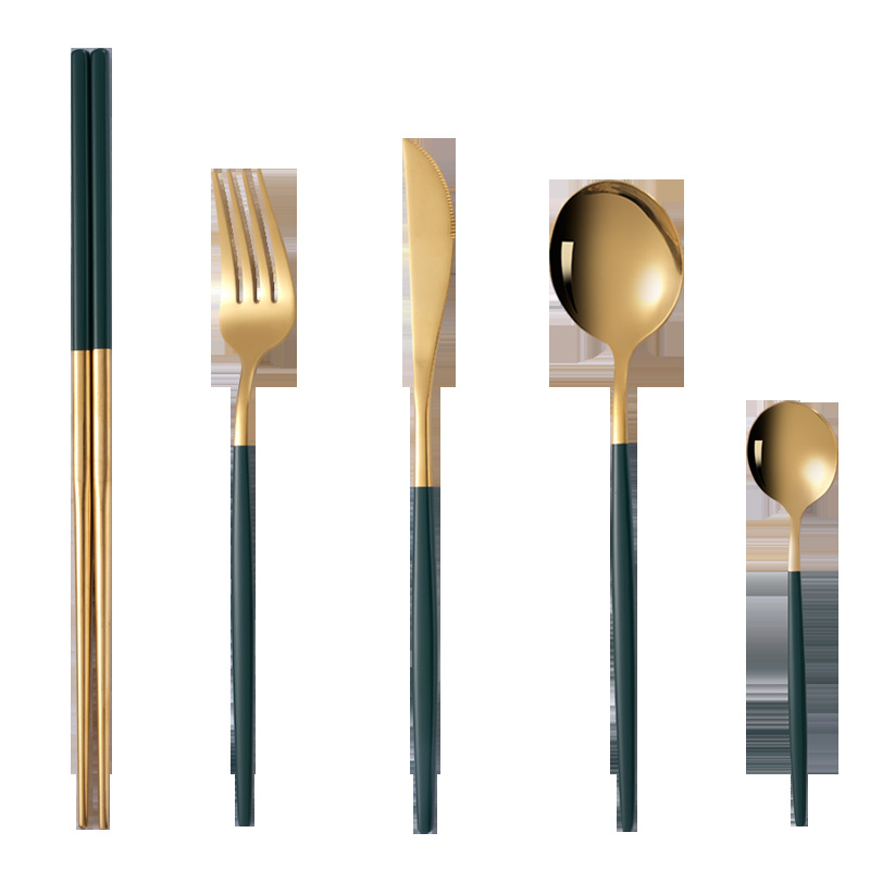 Vajilla de acero inoxidable serie portuguesa cuchillo, tenedor y cuchara vajilla occidental cuchillo de carne hogar Hotel de oro cuchara redonda cuchara de café
