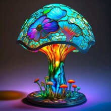跨境热销tained Glass Plant Series Table Lamp彩绘树脂植物台灯