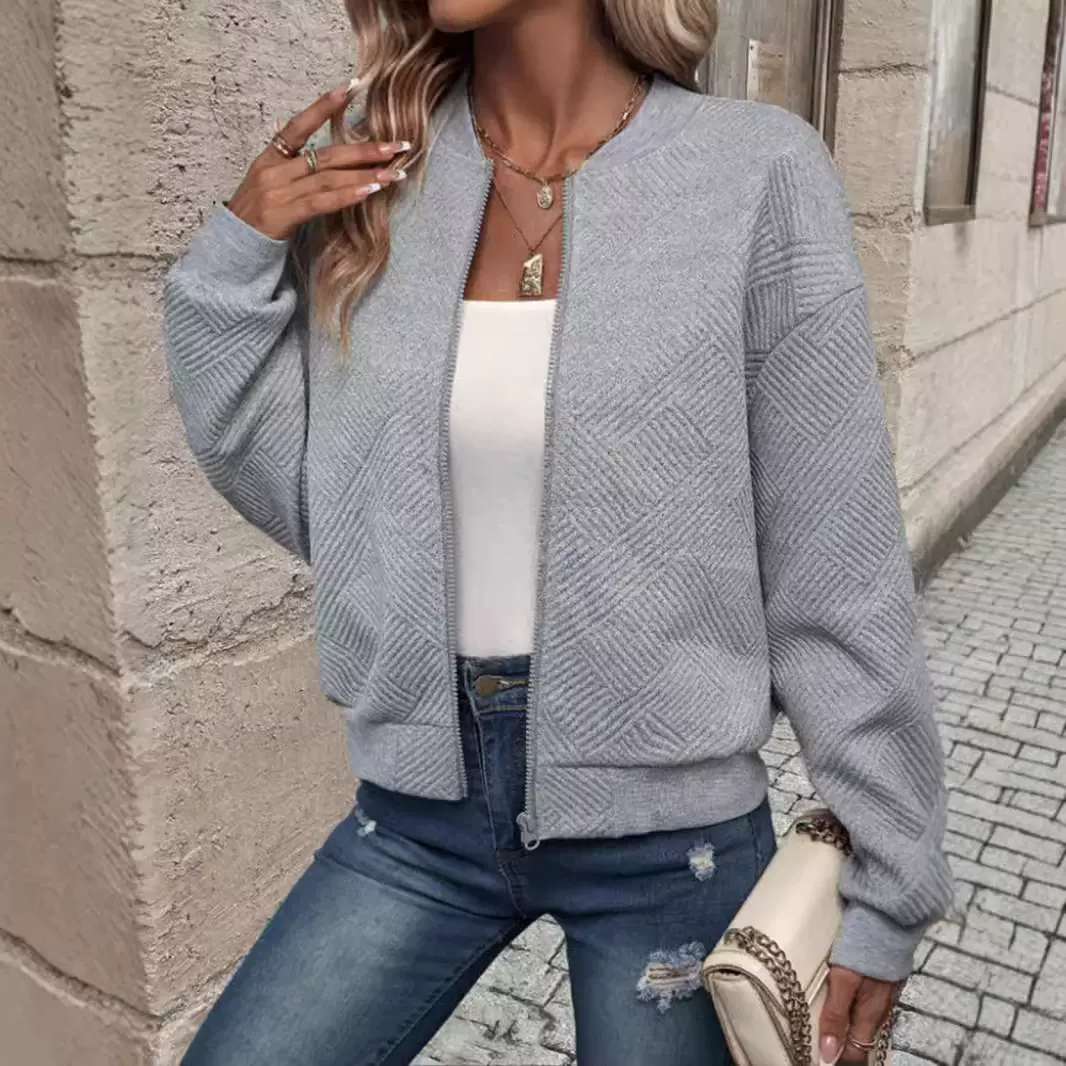 2025秋冬季跨境欧美女装新款圆领时尚螺纹外套大码夹克棒球服女