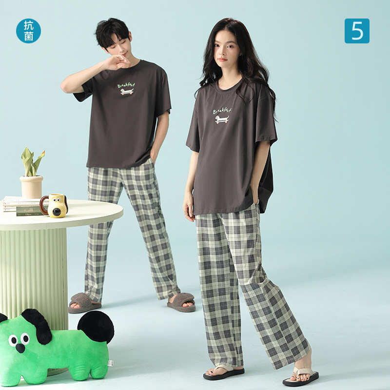 [Antibacterial Xinjiang cotton] Spring and summer short-sleeved trousers lovers pajamas women's cotton Korean thin home clothes suit