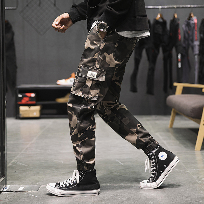 Cross-border Camouflage Korean-style Trendy Multi-pocket plus size Men's Youth Slim-fit Cropped Pants Toe Cotton Leg Pants