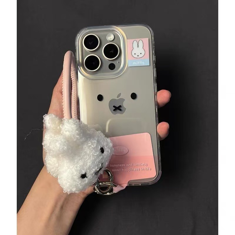Coreano ins lindo conejo para iphone15 transparente 16ProMax Apple 14 cordón 13 femenino 15P fresco