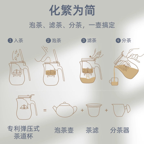 Jin Zao TO-650 Tea Pot Stainless Steel Teapot Strainer Teacup Pressurized Tea Cup Tea Water Separator Home Use
