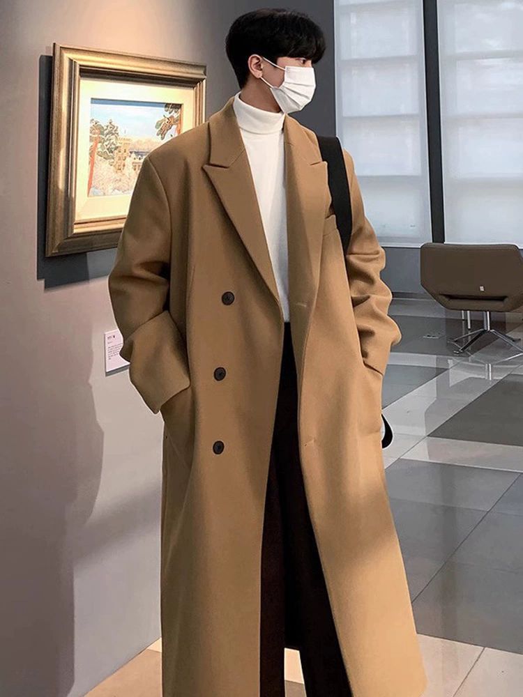 冬の新型の毛はコートの男性の中で長いタイプはひざを過ぎてカシミヤのラシャの風衣の男性のコートの韓国版がゆったりとしています。