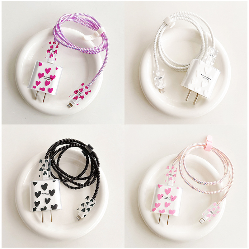 Apple 20W Charger Adapter Cover, Headphone Port Cover, EU Standard TPU Data Cable Biter, Transparent Printed