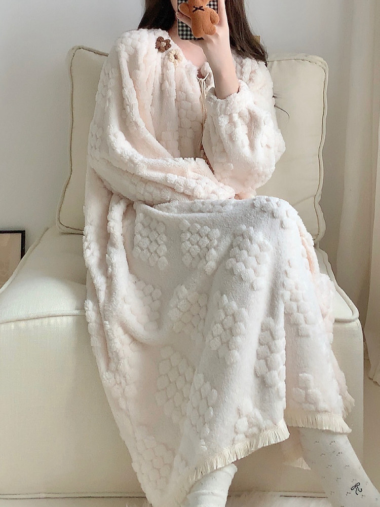 Invierno de invierno de la princesa pijama de franela de espesor simple y suelta confiable pijama de lana de coral