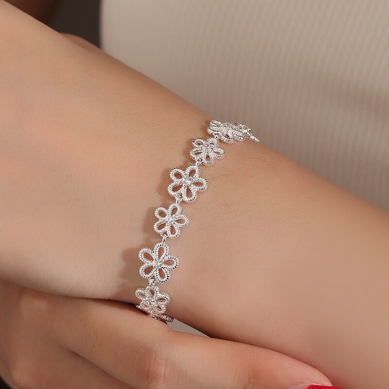 Lace Hollow Bracelet Vintage Brushed Cool Niche 925 Silver Plated Light Luxury Flower Jewelry Tiktok Live