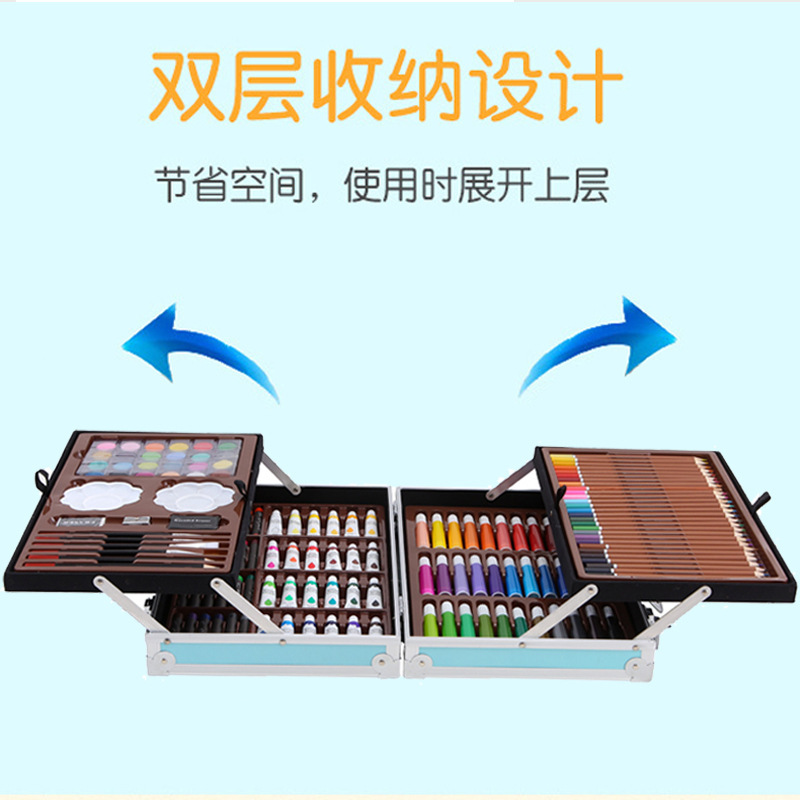 145 piezas de doble caja de aluminio pincel infantil conjunto de pintura acuarela lápiz de lápiz de colores suministros de arte pincel directo