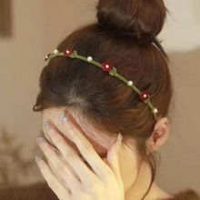 新款植绒花朵发箍女气质韩版细边珍珠蝴蝶发卡高颅顶压发头箍发饰