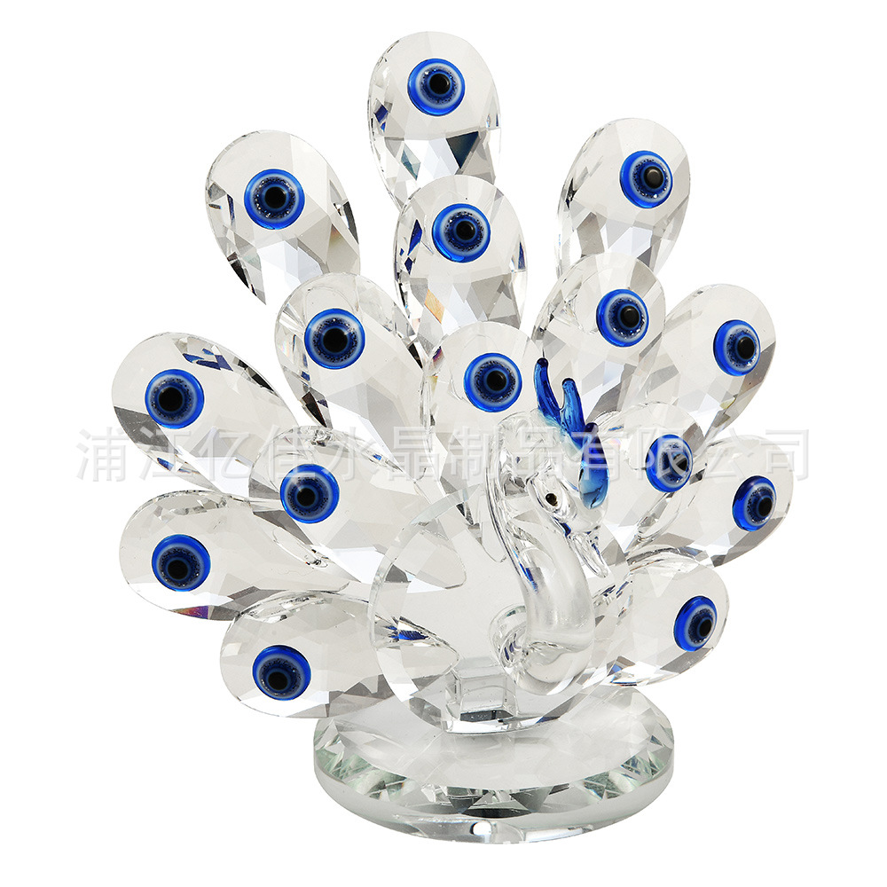 Artesanías de cristal en stock al por mayor ceremonias de apertura premios regalos recuerdos ojos azules pavos reales adornos de cristal