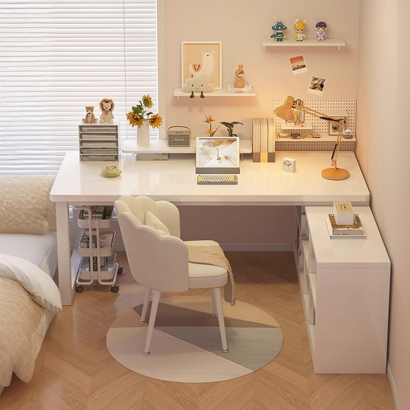 Corner Desk with Bookshelf Integrated Computer Desk Girls' Bedroom Dressing Table Home Office Desk L-Shaped Corner Study Desk Corner Desk with Bookshelf Integrated Computer Desk Girls' Bedroom Dressing Table Home Office Desk L-Shaped Corner Study Desk