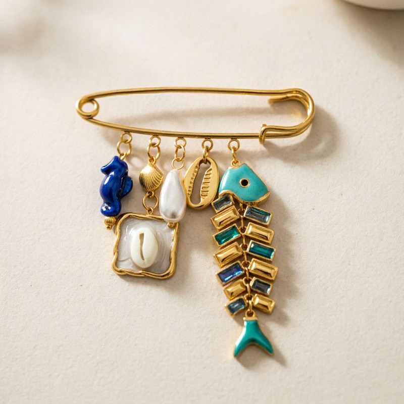Ocean Style Fishbone Pendant Brooch for Women, Holiday Beach Shell Pearl Pin, Fashionable and Unique Accessory Ocean Style Fishbone Pendant Brooch for Women, Holiday Beach Shell Pearl Pin, Fashionable and Unique Accessory