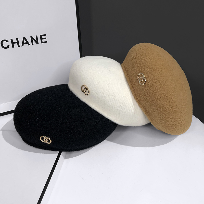 Ull Strikket Beret Kvinners Høst og Vinter Britisk Allsidig Artist Hatt Koreansk Versjon Mote Bud Gresskar Hat Trend_voghion.com