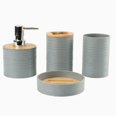 Juego de Baño de 4 Piezas con Tapa de Bambú de Plástico image 9