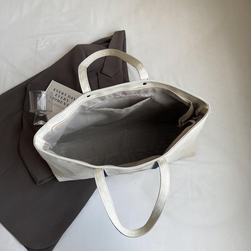 Large capacity canvas for women's 2024 new single shoulder casual and versatile tote bag, college student class_voghion.com