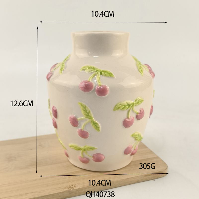Florero en relieve de cereza personalizado, adornos de cerámica, arreglos florales en la sala de estar, lujo ligero, flores hidropónicas de alta gama, pintura creativa