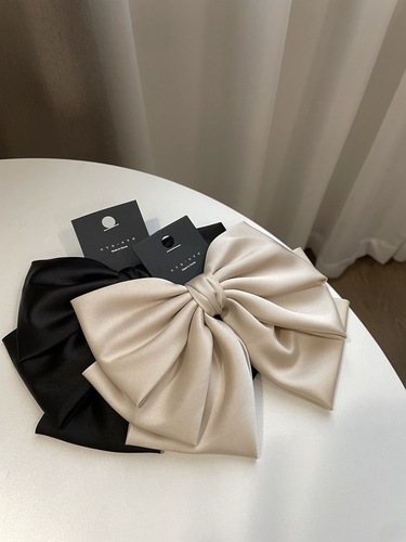 Korean high-end satin bow hairpin large elegant small fragrance spring clip temperament commuting hairpin hair accessory