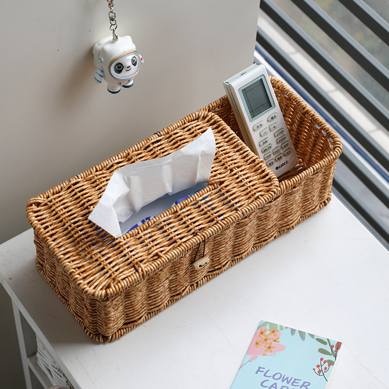 Paper Box Household Living Room Dining Room Creative Handmade Imitation Rattan Light Luxury Multifunctional Remote Control Storage Tissue Box