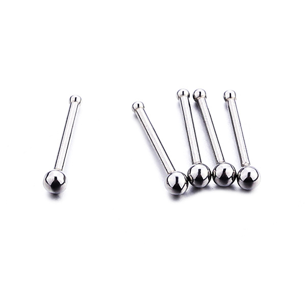 Haste reta de titânio com esfera redonda em aço inoxidável, brinco pequeno para nariz, mini brinco invisível em formato de osso para cuidados com o furo da orelha, disponível internacionalmente._voghion.com
