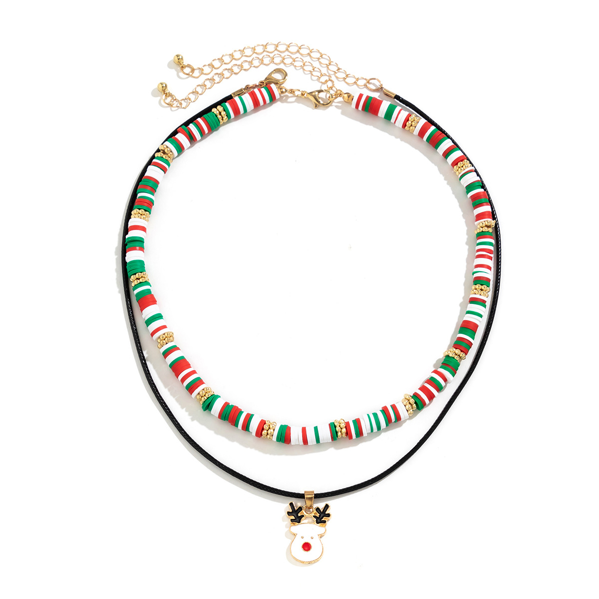 Christmas Beaded Choker Necklace With Crystal Snowman Charms_voghion.com