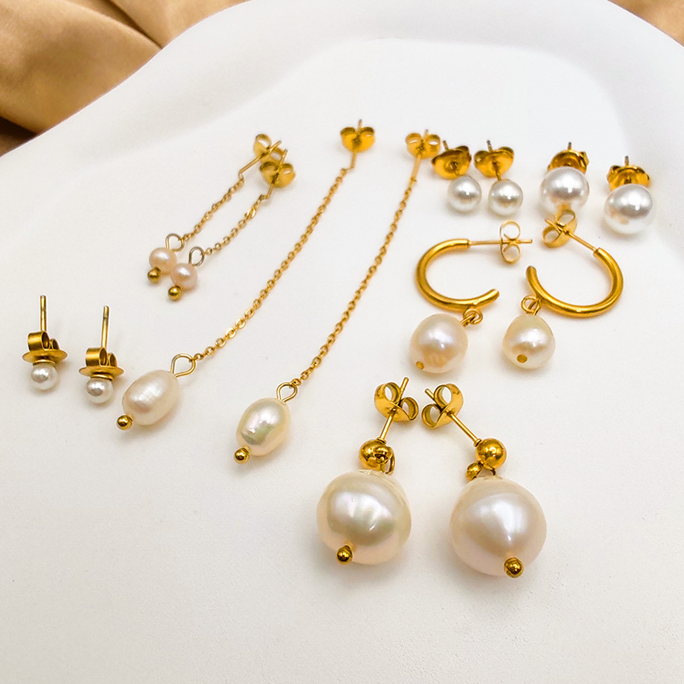 Drop Earrings, Ear Studs Classification 1 Pair 14K Gold Plated Freshwater Pearl Titanium Steel Pearl Geometric Drop Earrings Ear Studs