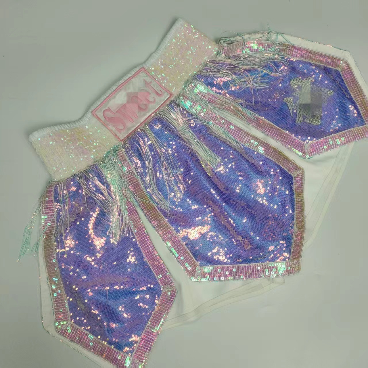 Custom-Made Purple Sequin Muay Thai Shorts for Fighting and Martial Arts Training, Unisex Competition and Training Wear, Customizable Muay Thai Shorts