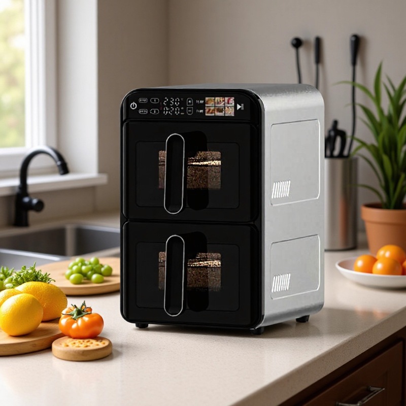 2025 New Double-Layer Air Fryer Cross-Border United States Japan Europe Household New Visual Flip-Free Do