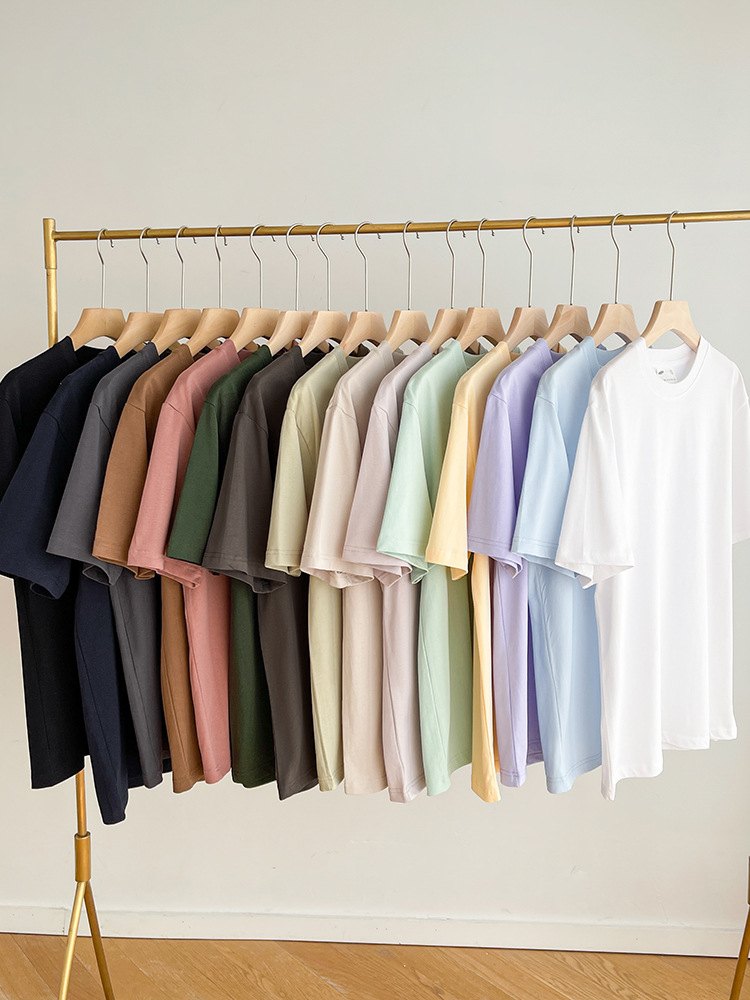 240g de algodón pesado 40 de doble hilo blanco camiseta de manga corta hombres y mujeres con el mismo estilo 2025 nueva pareja camiseta de todo fósforo