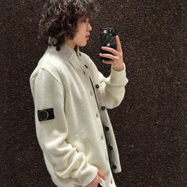 跨境STON石头岛原标羊毛针织拼接拉链开衫外套男女同款休闲宽松